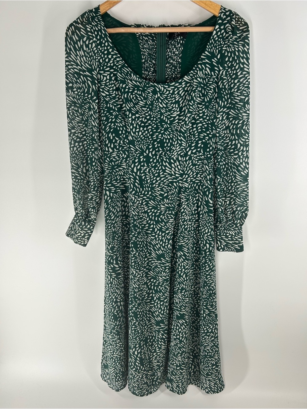 O.P.T. Green Long Sleeve Printed Midi Dress XS